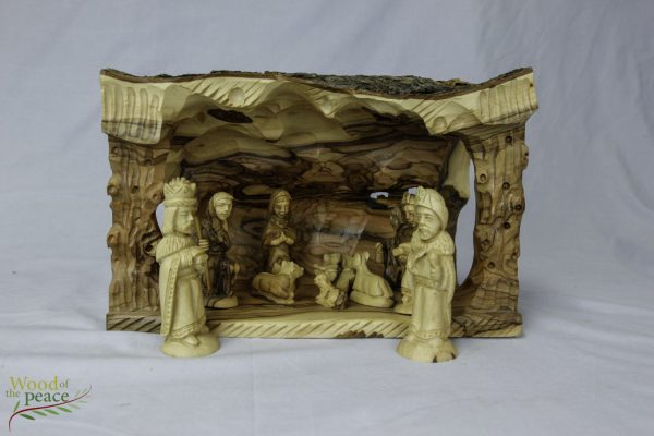 HAND CARVED OLIVE WOOD NATIVITY SCENE NATIVITY SETS WITH GROTTO  M13