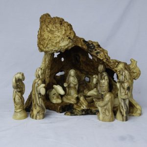 Grotto with olive Tree and carved sheep, on the upper right side from the wood Roots one of a kind Figures Are Abstract Complete. IS 17  Figures size are. 12.2- 9.5