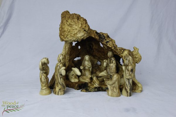 Grotto with olive Tree and carved sheep, on the upper right side from the wood Roots one of a kind Figures Are Abstract Complete. IS 17  Figures size are. 12.2- 9.5