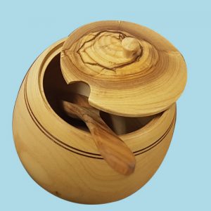 Olive Wood Sugar Bowl with a spoon
