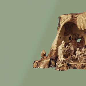 Hand Carved Olive Wood Nativity Scene With Grotto